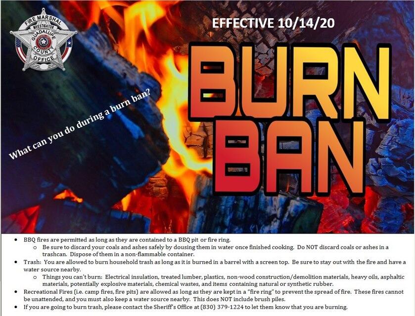 photo of burn ban effective 10/14/2020